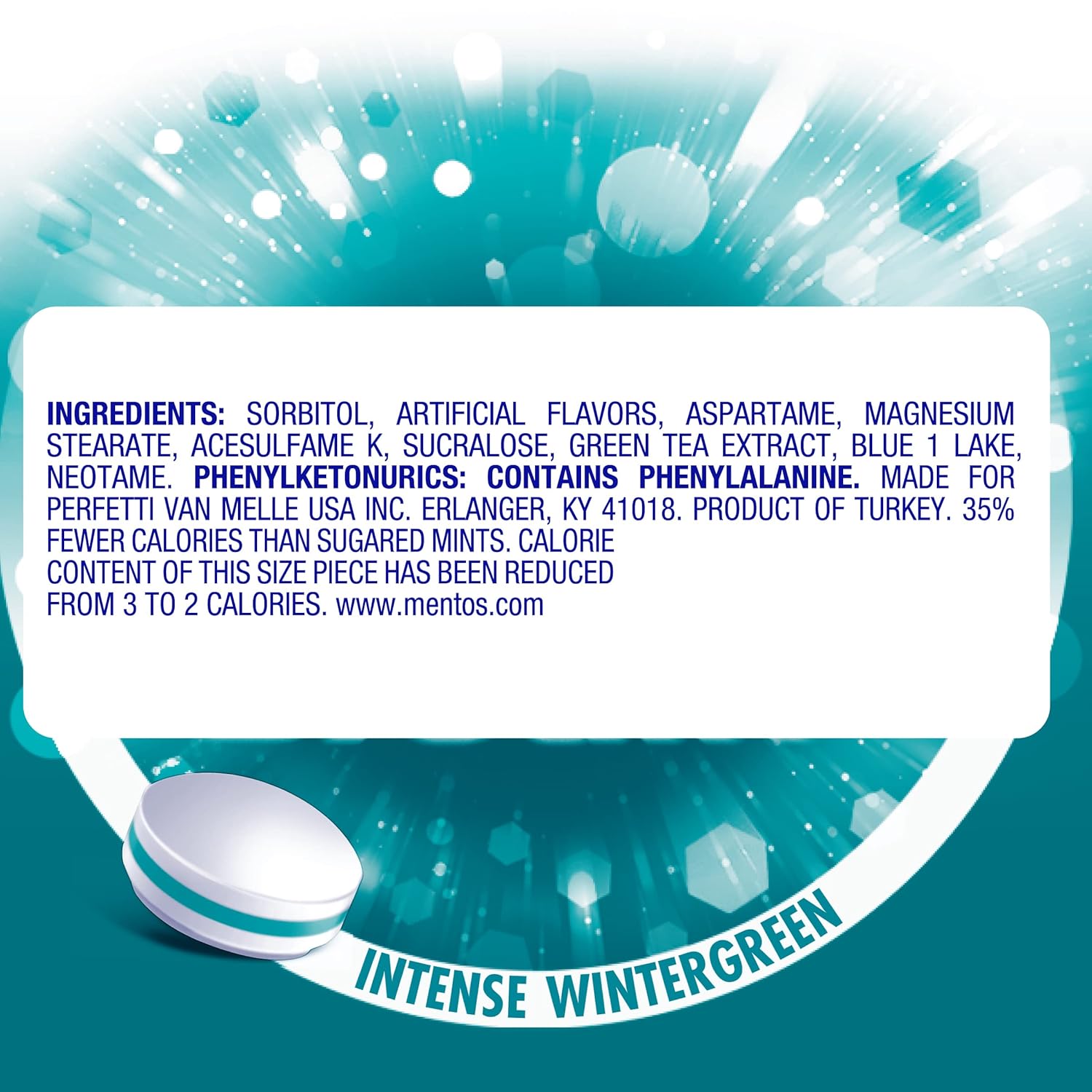 sugar free mentos intense wintergreen mints pack