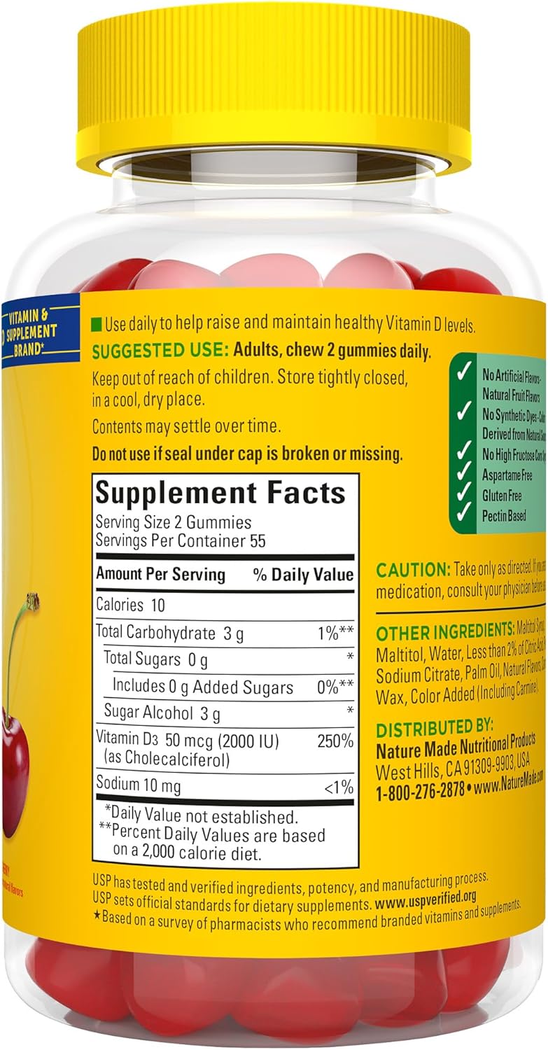 2000 IU Vitamin D3 Gummies for Bone and Immune Support