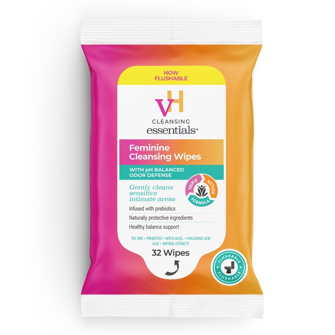 vH Essentials flushable feminine cleansing wipes 32 count pack