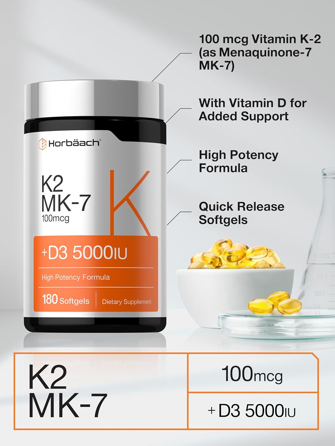 vitamin D3 K2 softgels close up bottle