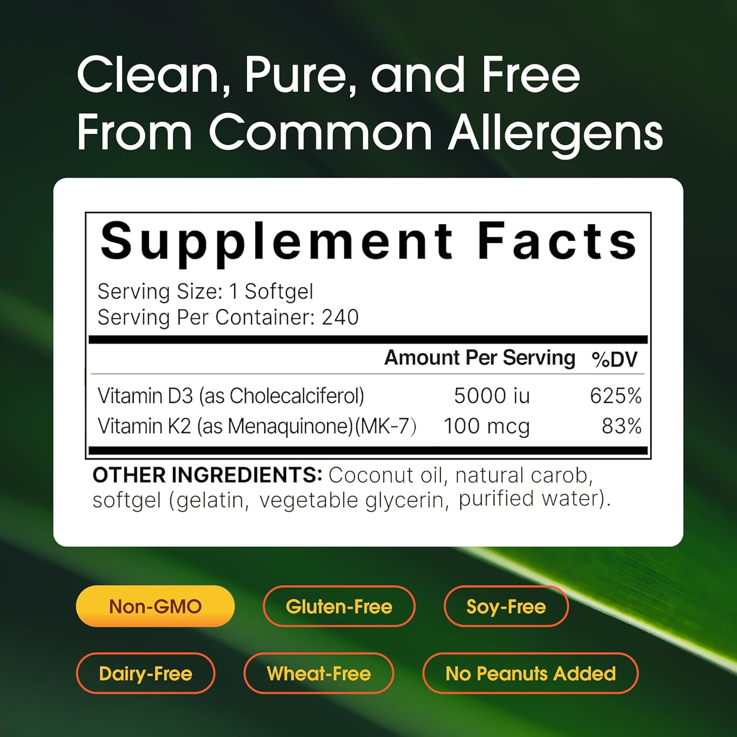 vitamin D3 K2 supplement coconut oil softgels bottle