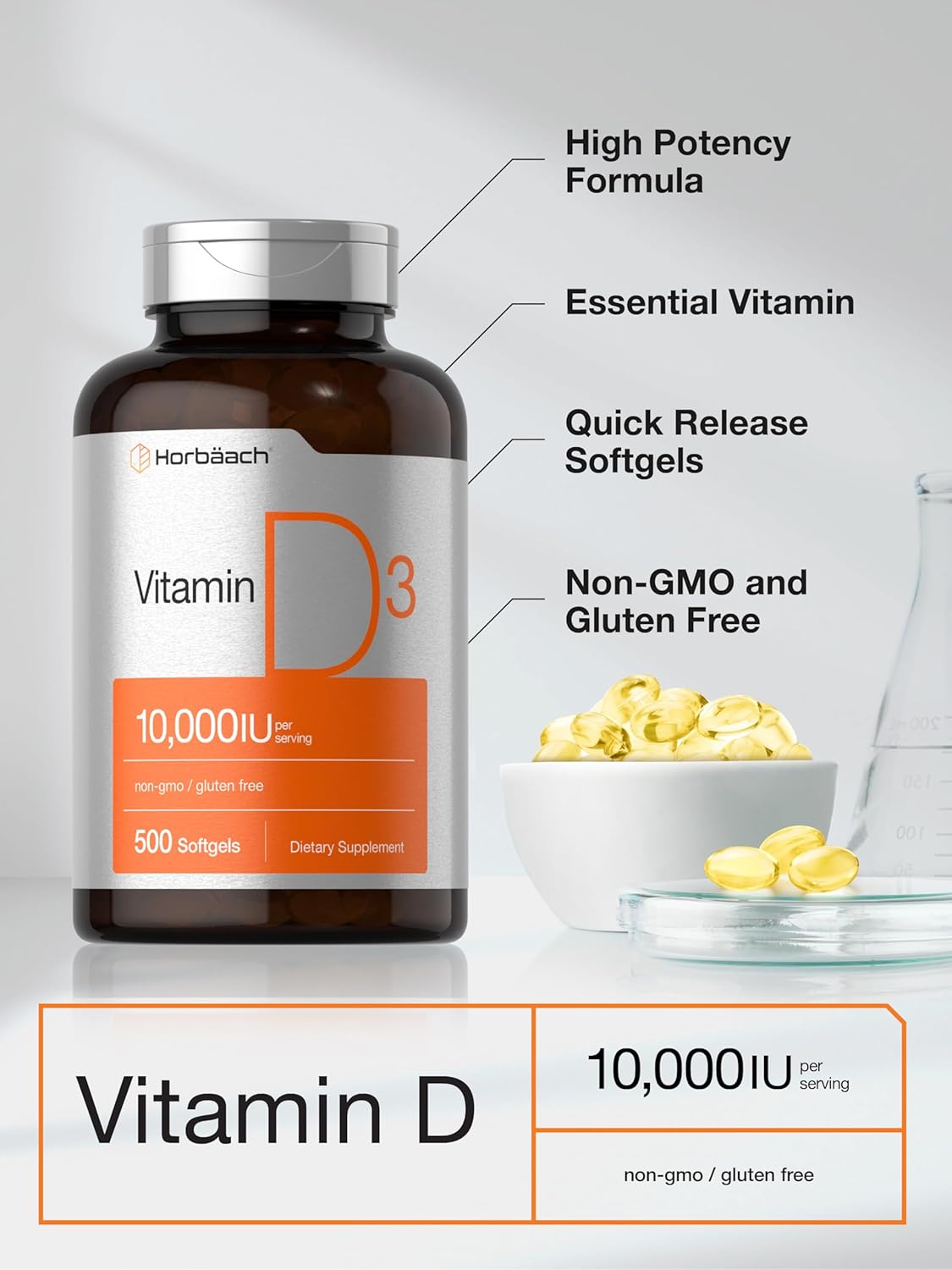 vitamin D3 10000 IU softgels close up product