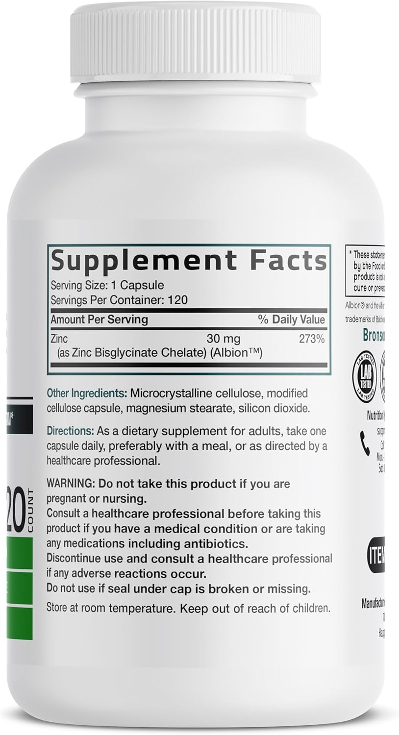 zinc bisglycinate chelate supplement capsules bottle