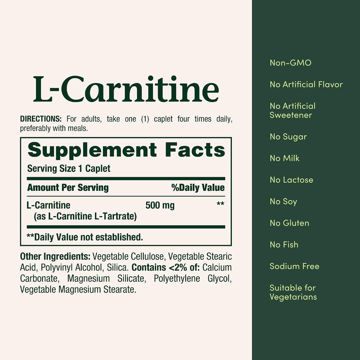 Nature's Bounty L-Carnitine 500 mg 30 Caplets — product image 2
