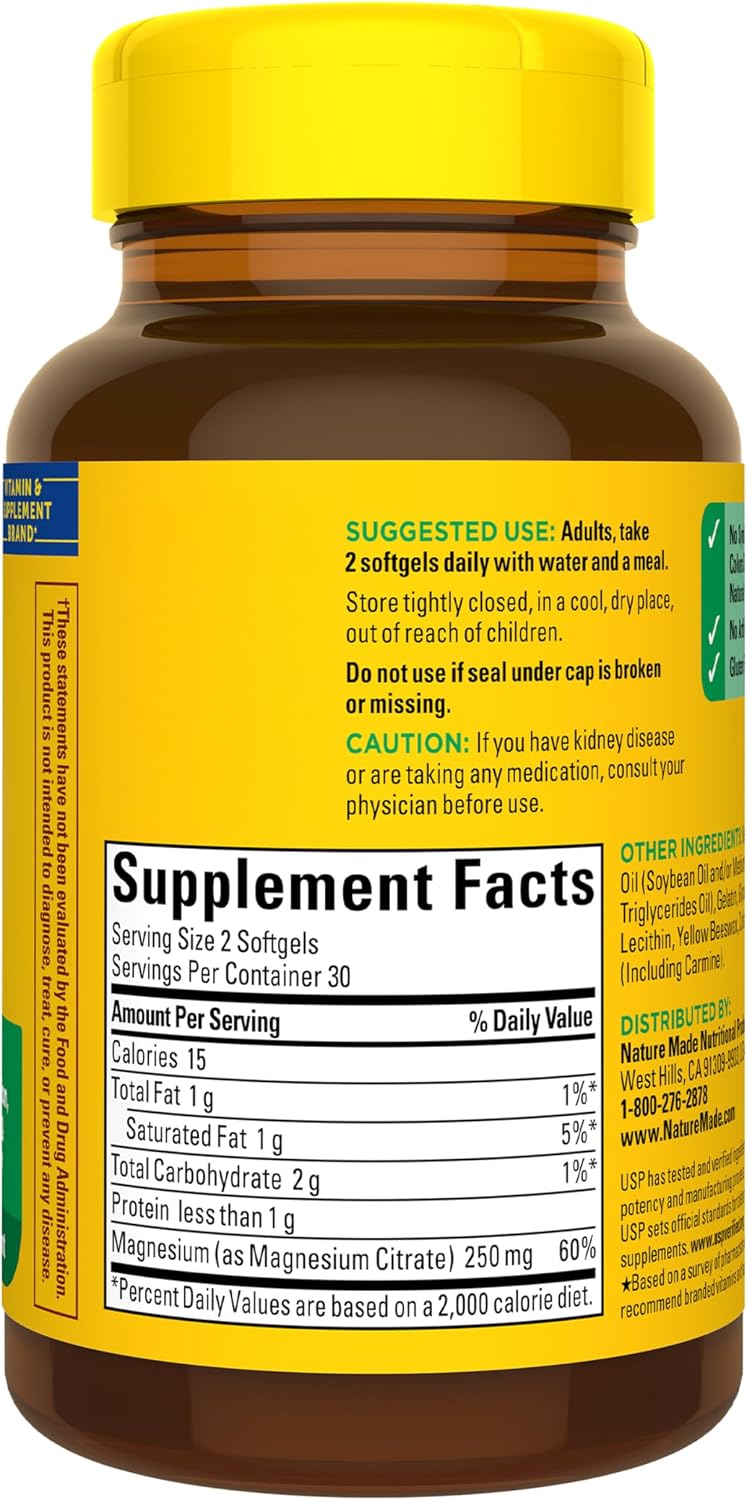 Nature Made High Absorption Magnesium Citrate 250 mg per Serving 60 Softgels — product image 4