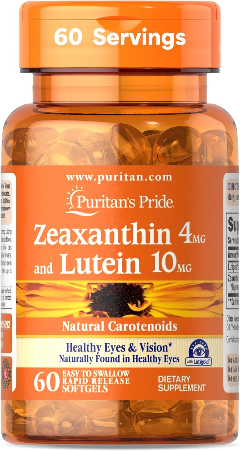 Puritan's Pride Zeaxanthin 4 mg and Lutein 10 mg Lutein 10 mg, Zeaxanthin 4 mg 60 Softgels — product image 1