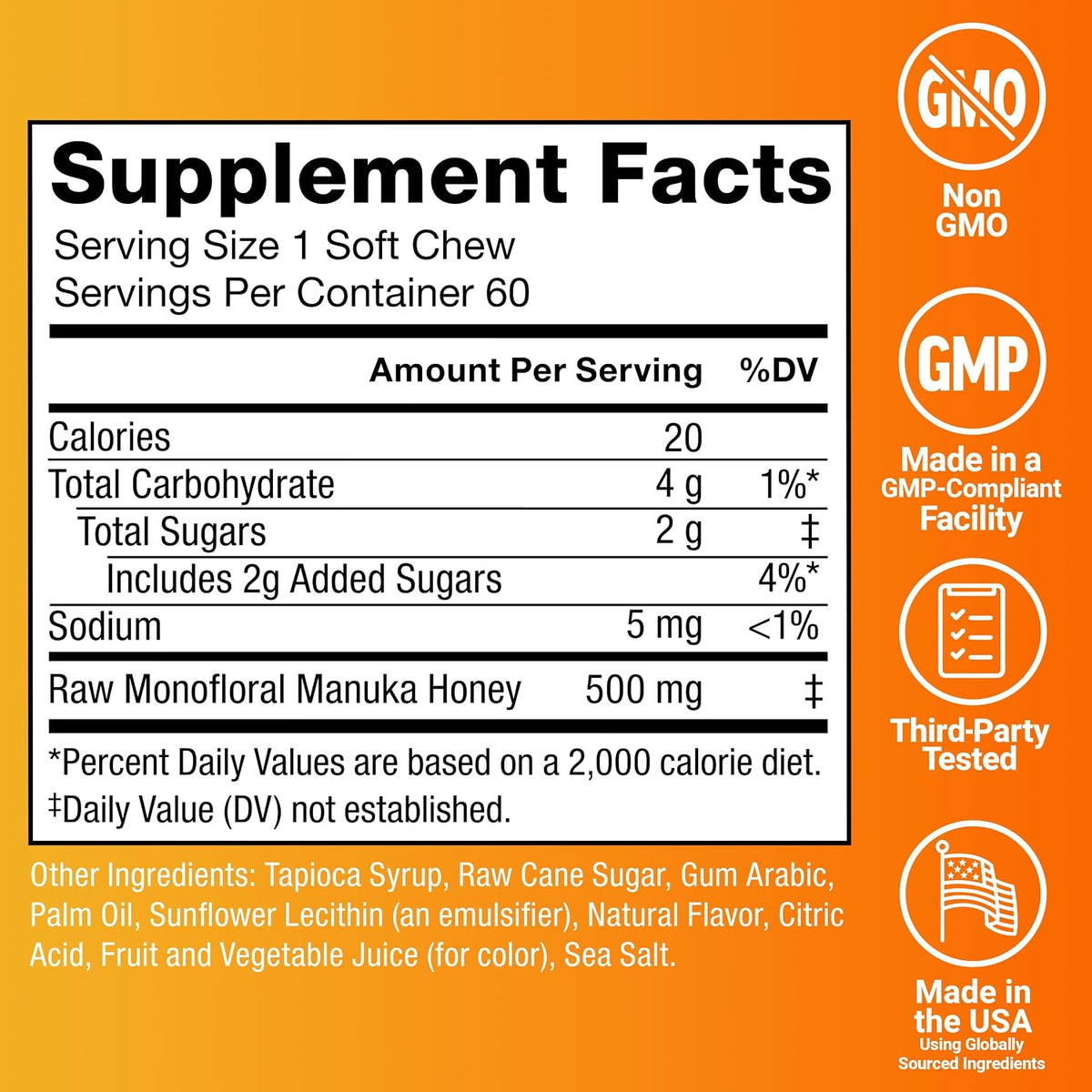 Force Factor Royal Manuka Honey 500 mg 60 Soft Chews — product image 2