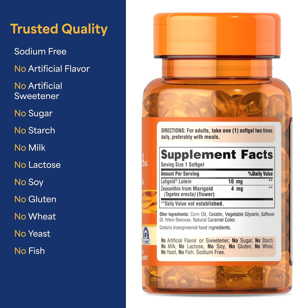 Puritan's Pride Zeaxanthin 4 mg and Lutein 10 mg Lutein 10 mg, Zeaxanthin 4 mg 60 Softgels — product image 2