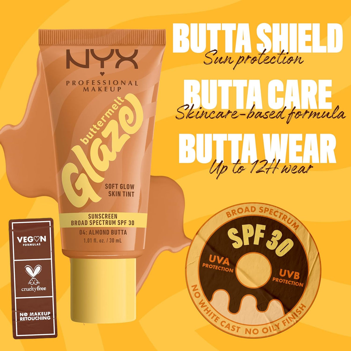 NYX Professional Makeup Buttermelt Glaze Soft Glow Skin Tint SPF 30 04 Almond Butta 1.01 fl oz (30 ml) — product image 4