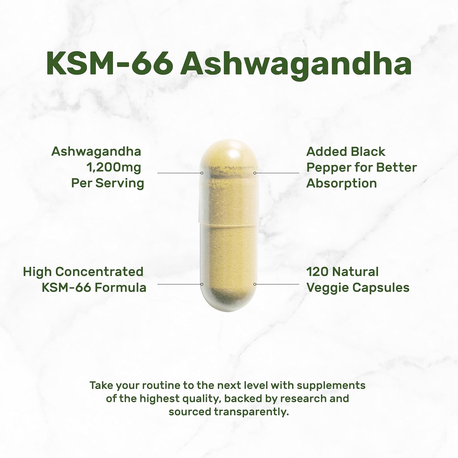 ashwagandha root extract capsules with black pepper supplement