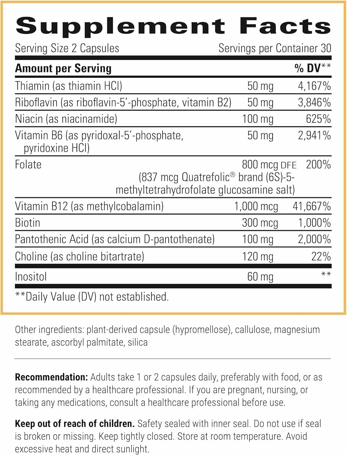 B complex supplement capsules with choline bottle