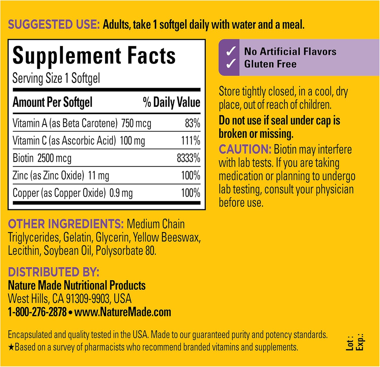 biotin softgels for hair skin nails beauty supplement