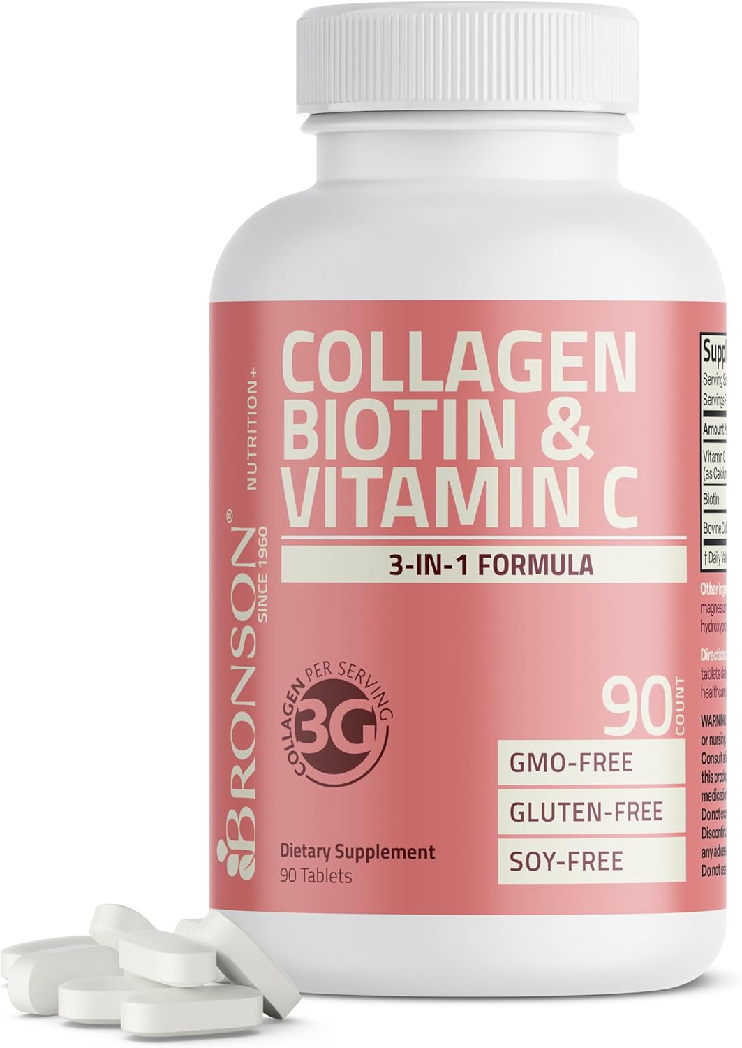 Bronson collagen peptides 3000mg tablets bottle 90 count