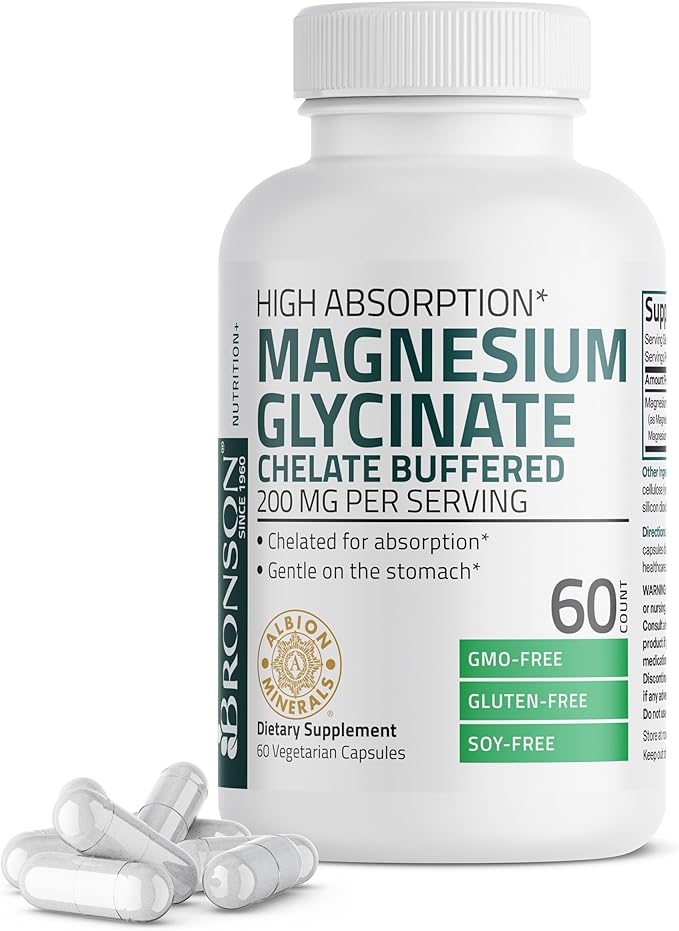 Bronson magnesium glycinate 200mg capsules bottle 60 count