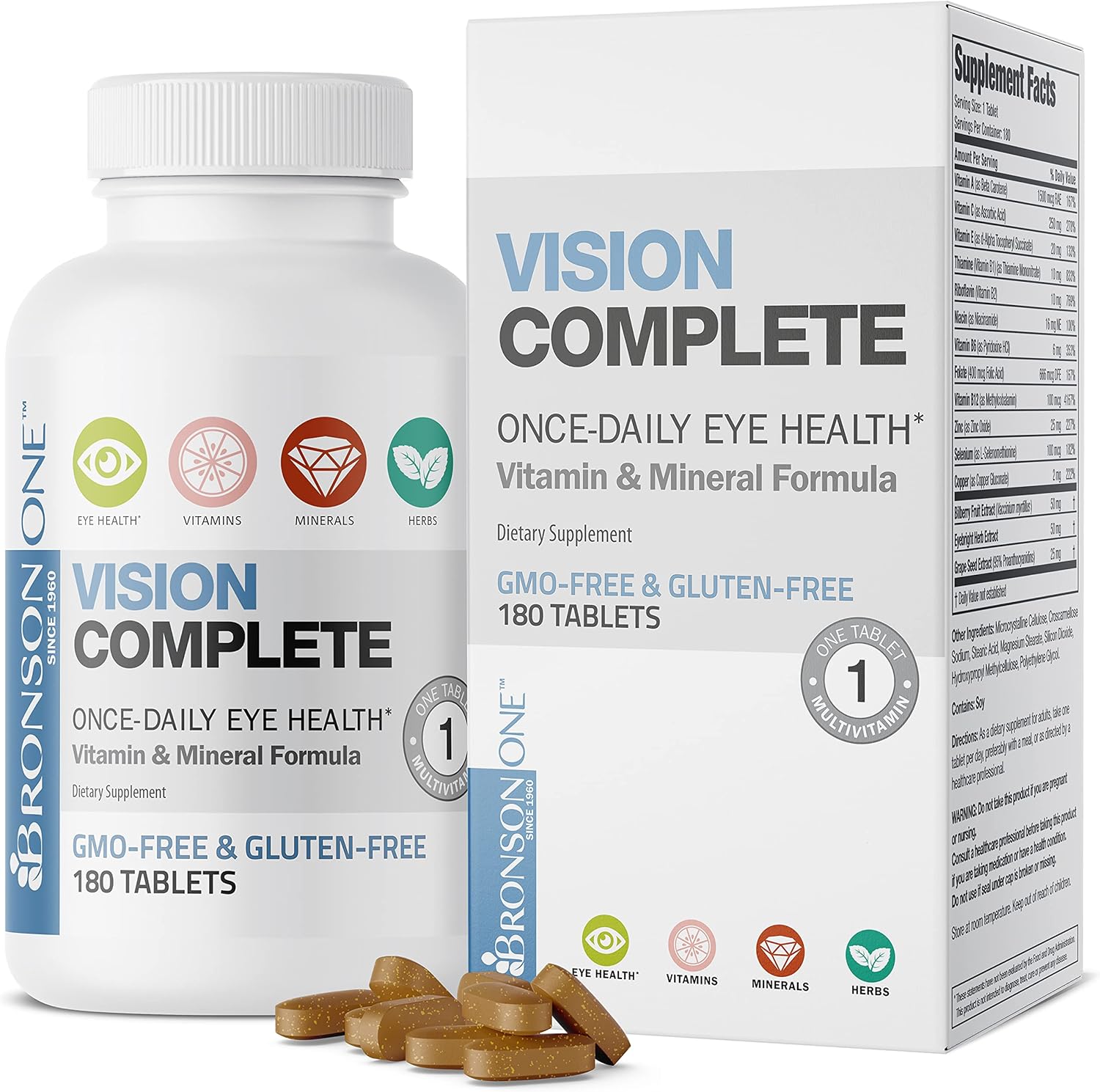 Bronson vision complete multivitamin tablets 180 count bottle