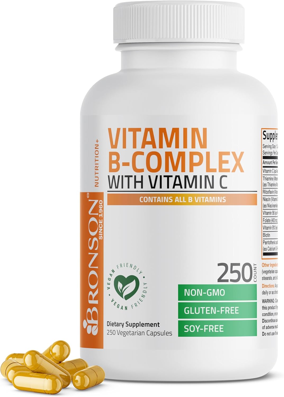 Bronson vitamin B complex with vitamin C capsules bottle 250 count