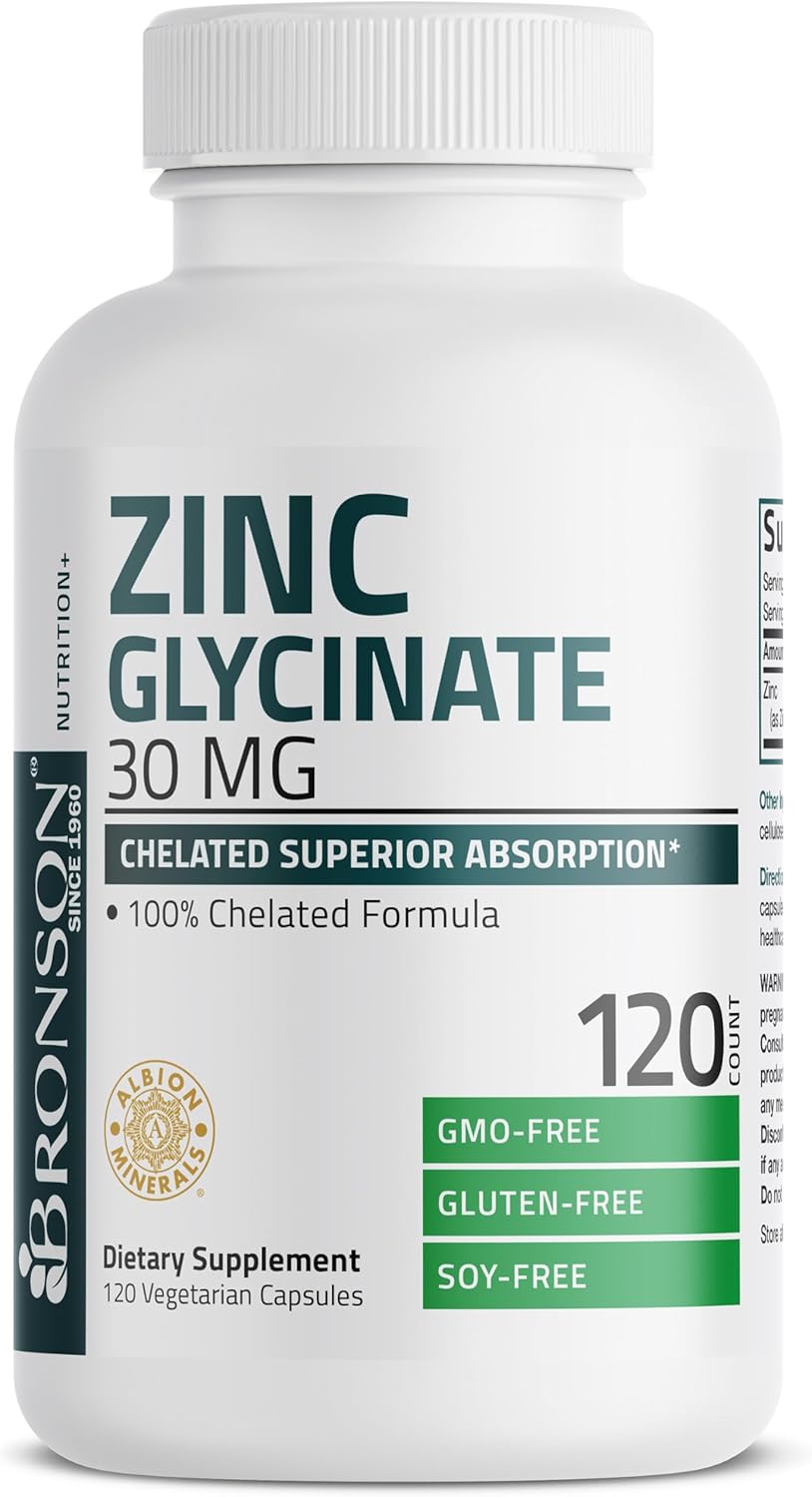 Bronson zinc glycinate 30mg capsules bottle 120 count