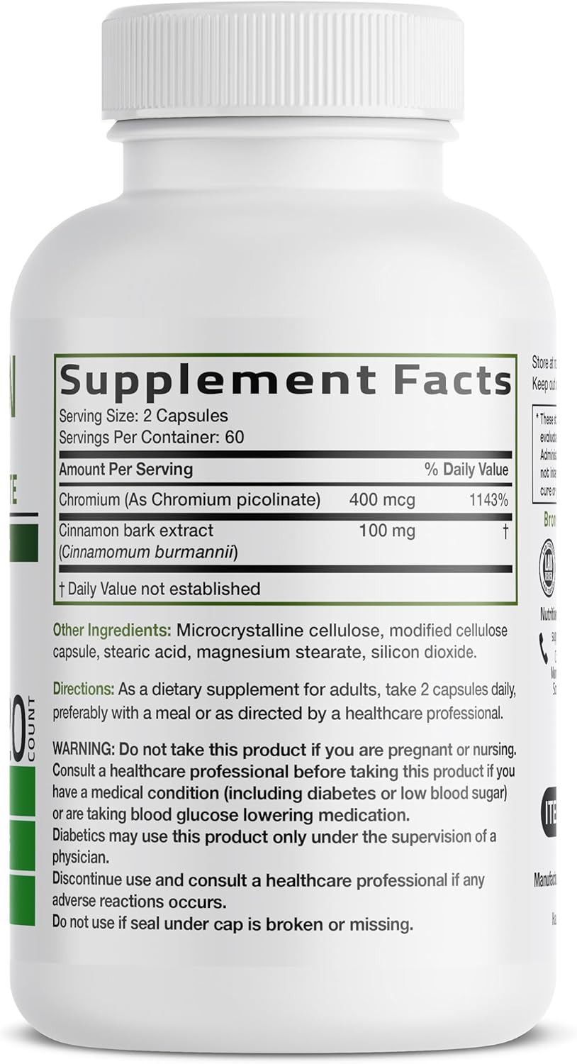 cinnamon extract chromium supplement capsules bottle