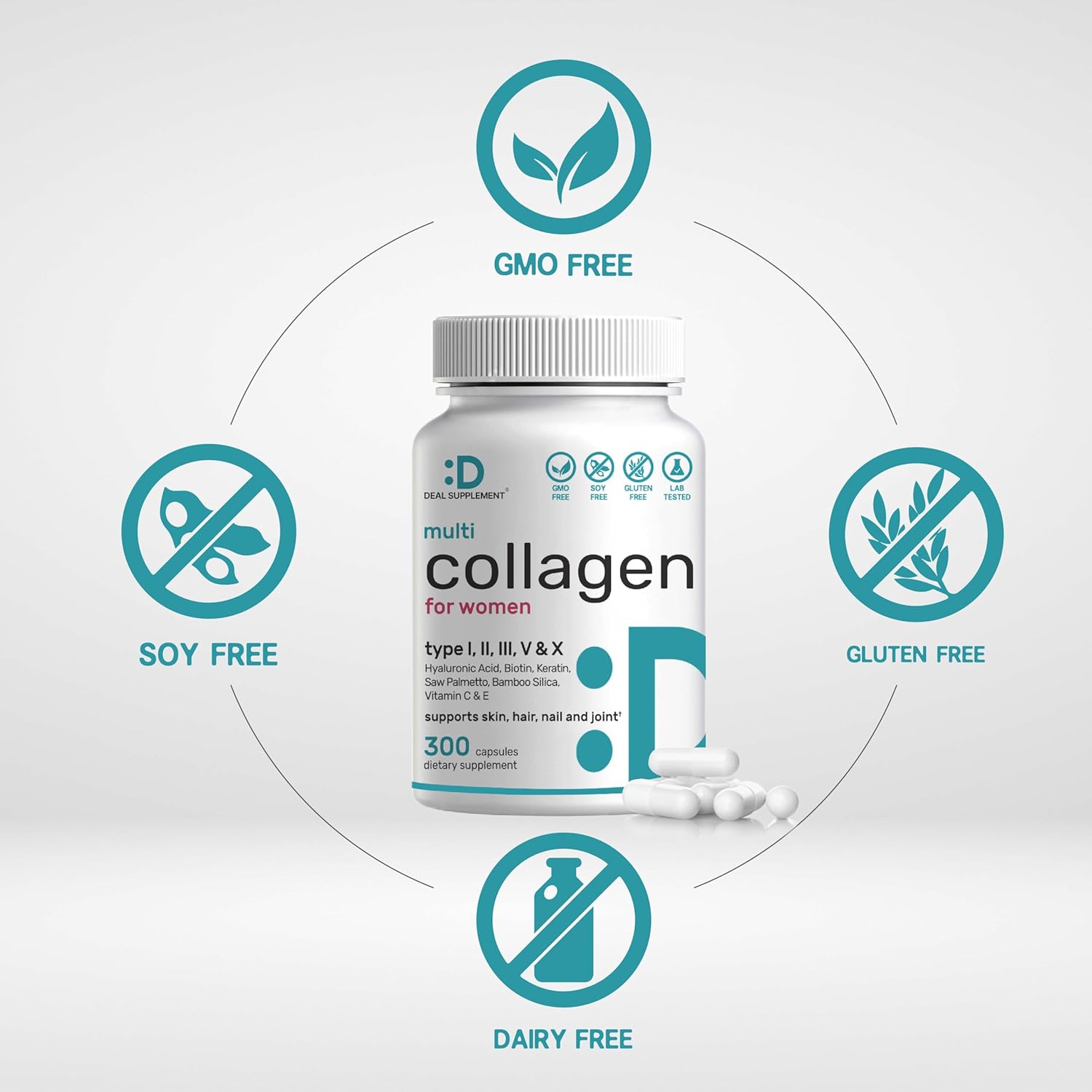 collagen capsules with vitamins and hyaluronic acid supplement