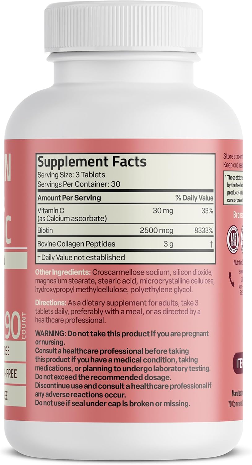 collagen biotin vitamin C supplement tablets bottle