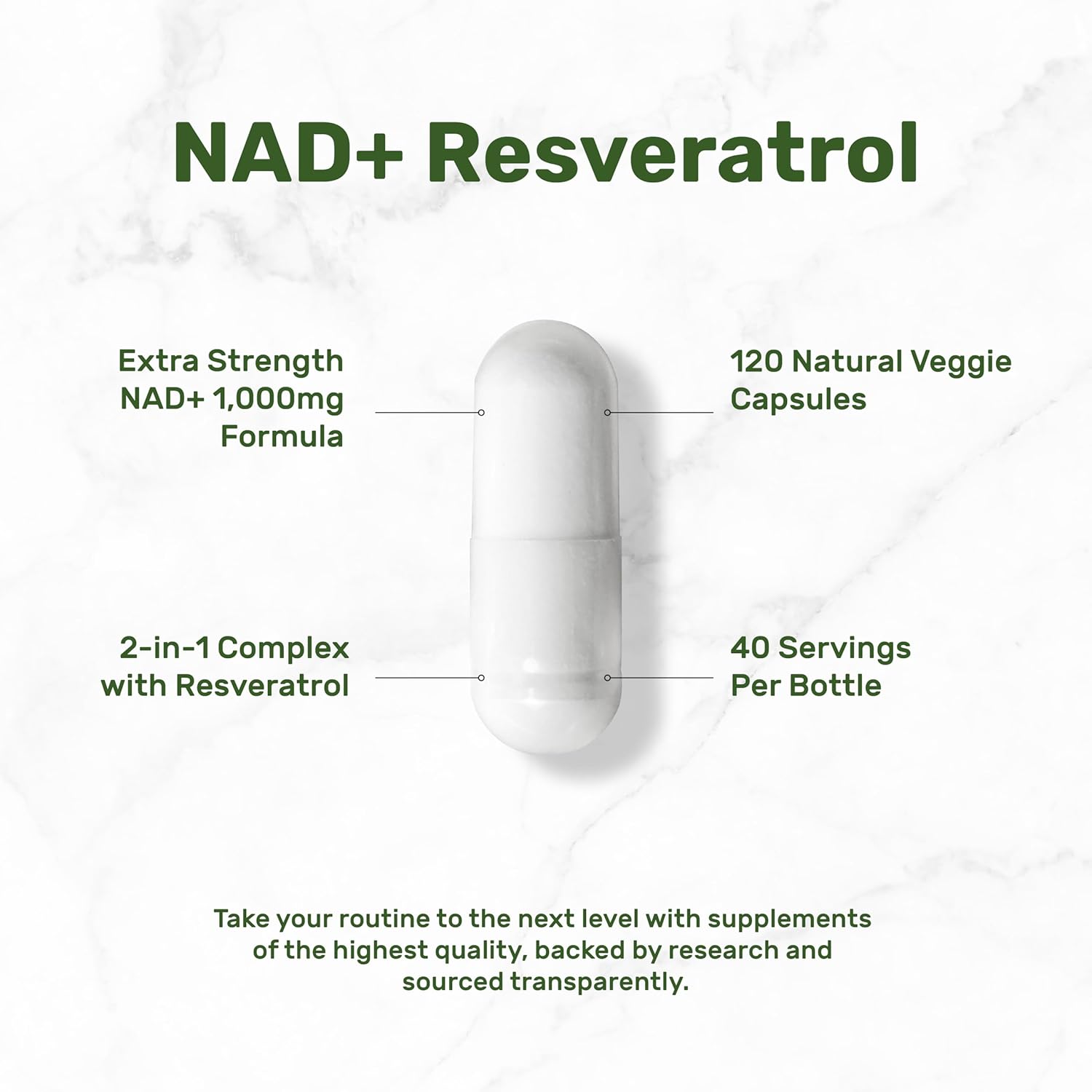 NAD resveratrol veggie capsules close up product