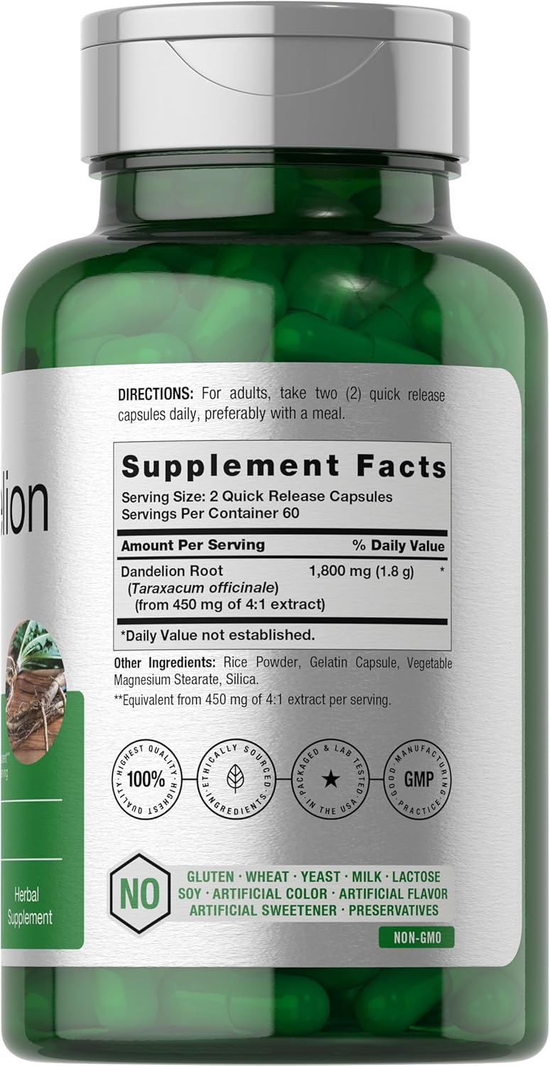 dandelion root botanical supplement capsules product