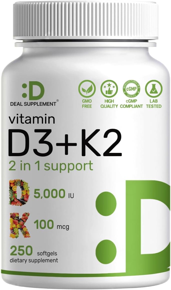 Deal Supplement Vitamin D3 5000 IU K2 MK7 softgels 250 count