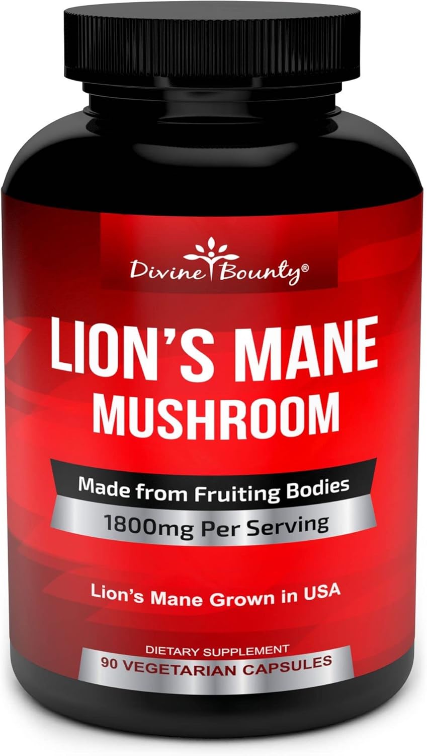 Divine Bounty lion’s mane mushroom 1800mg capsules bottle