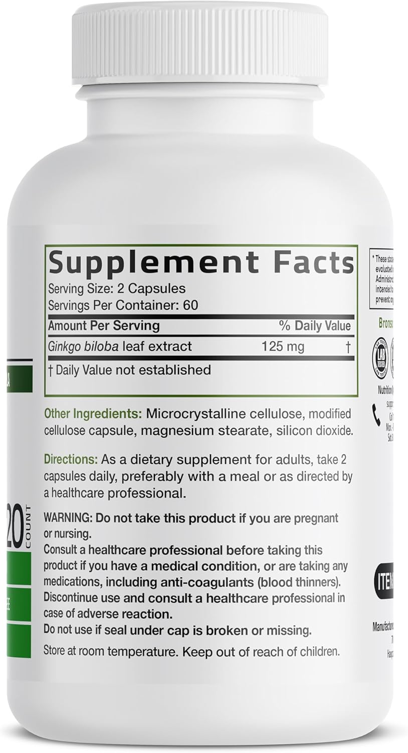 ginkgo biloba herbal extract capsules supplement bottle