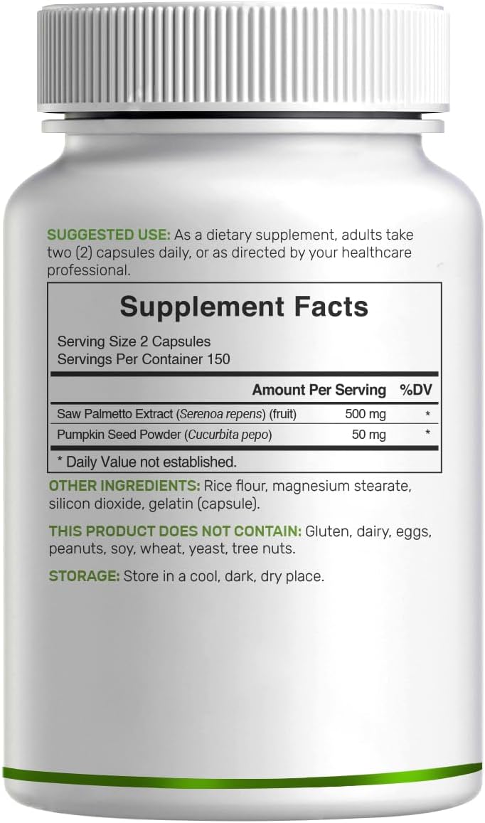 herbal saw palmetto capsules with pumpkin seed supplement