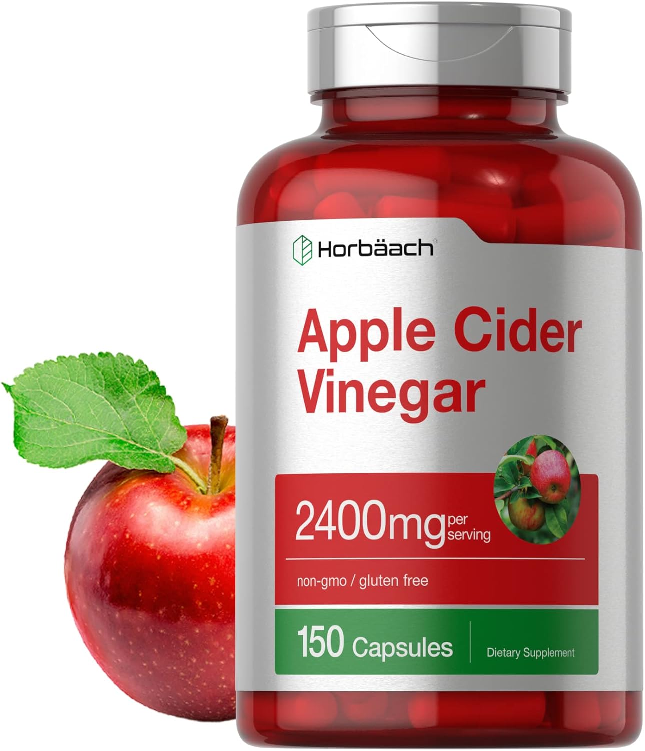 Horbaach apple cider vinegar 2400mg capsules 150 count bottle