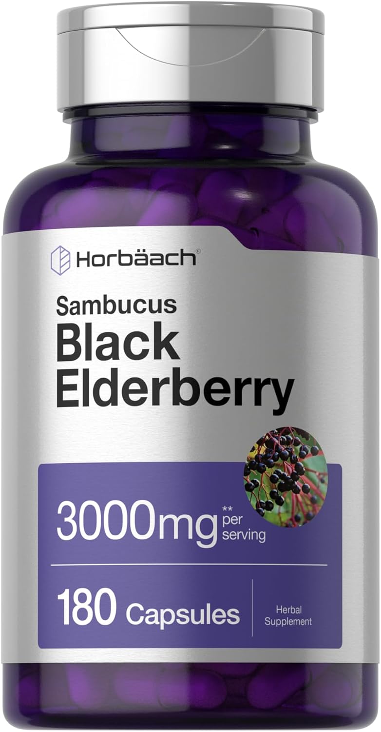 Horbaach black elderberry Sambucus extract capsules 180 count bottle