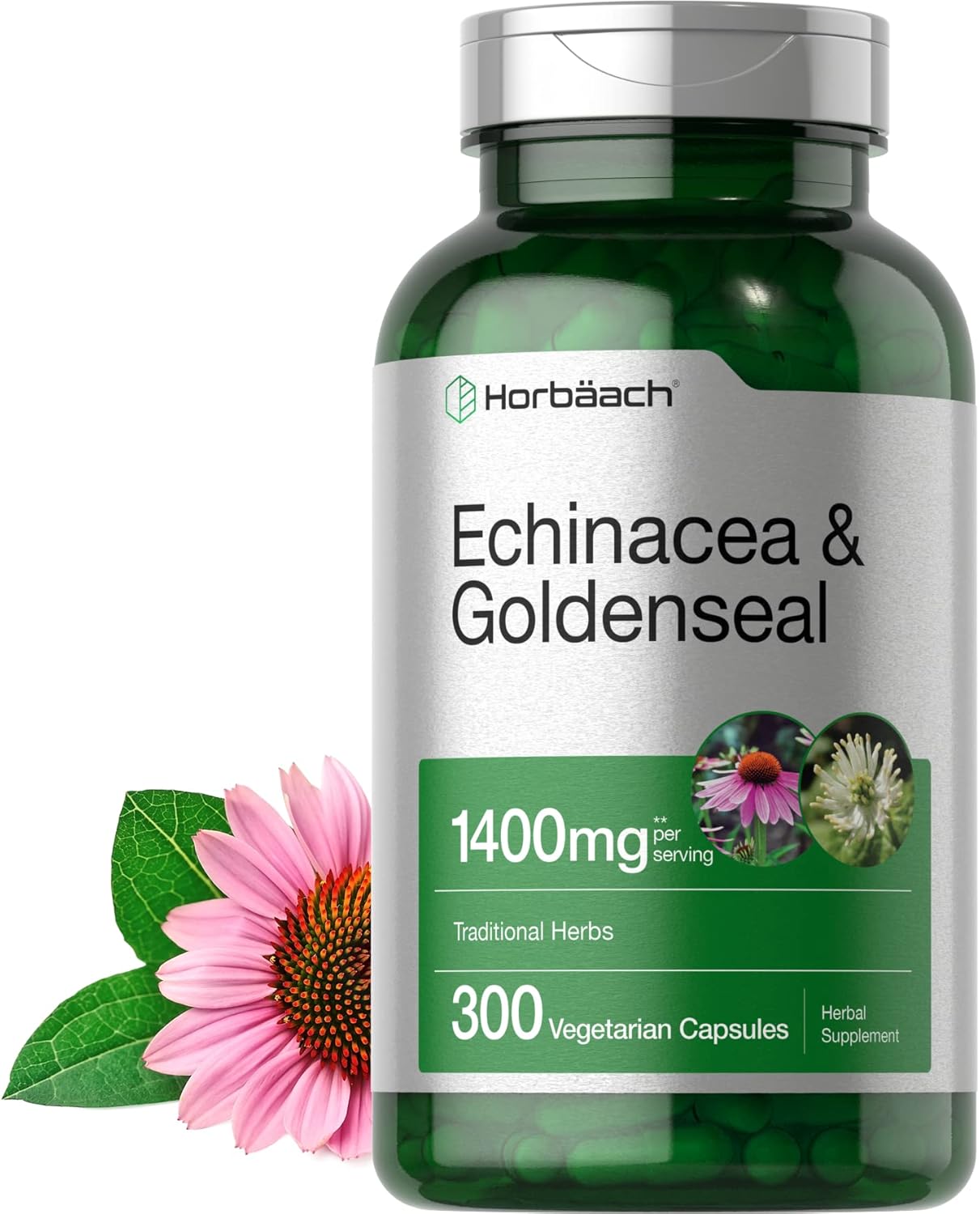 Horbaach echinacea goldenseal capsules 300 count bottle