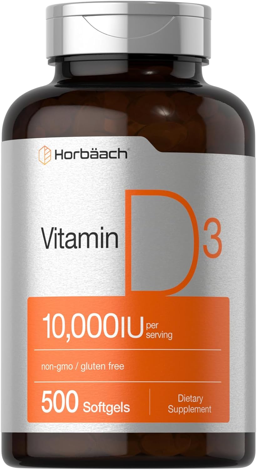 Horbaach vitamin D3 10000 IU 500 softgels bottle