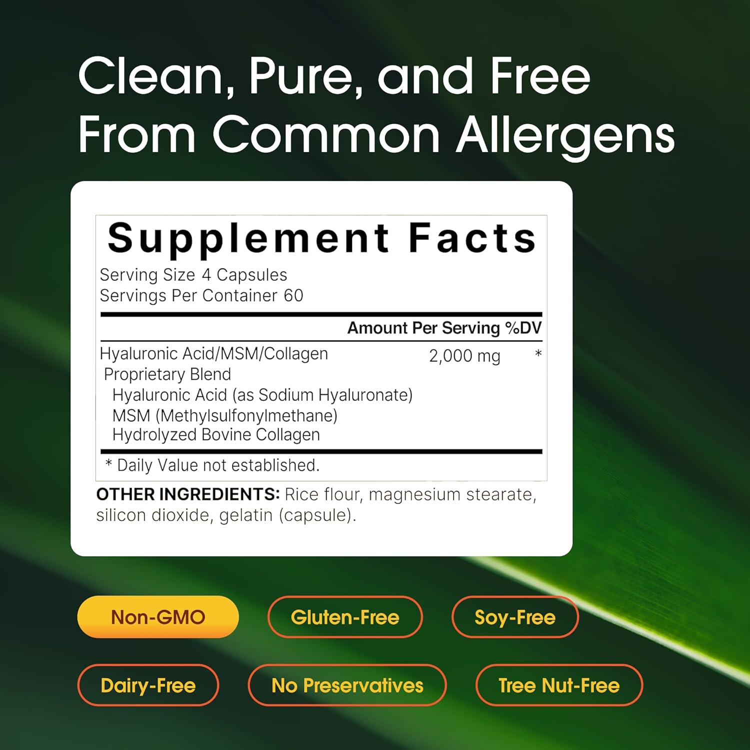 hyaluronic acid supplement capsules 240 count bottle