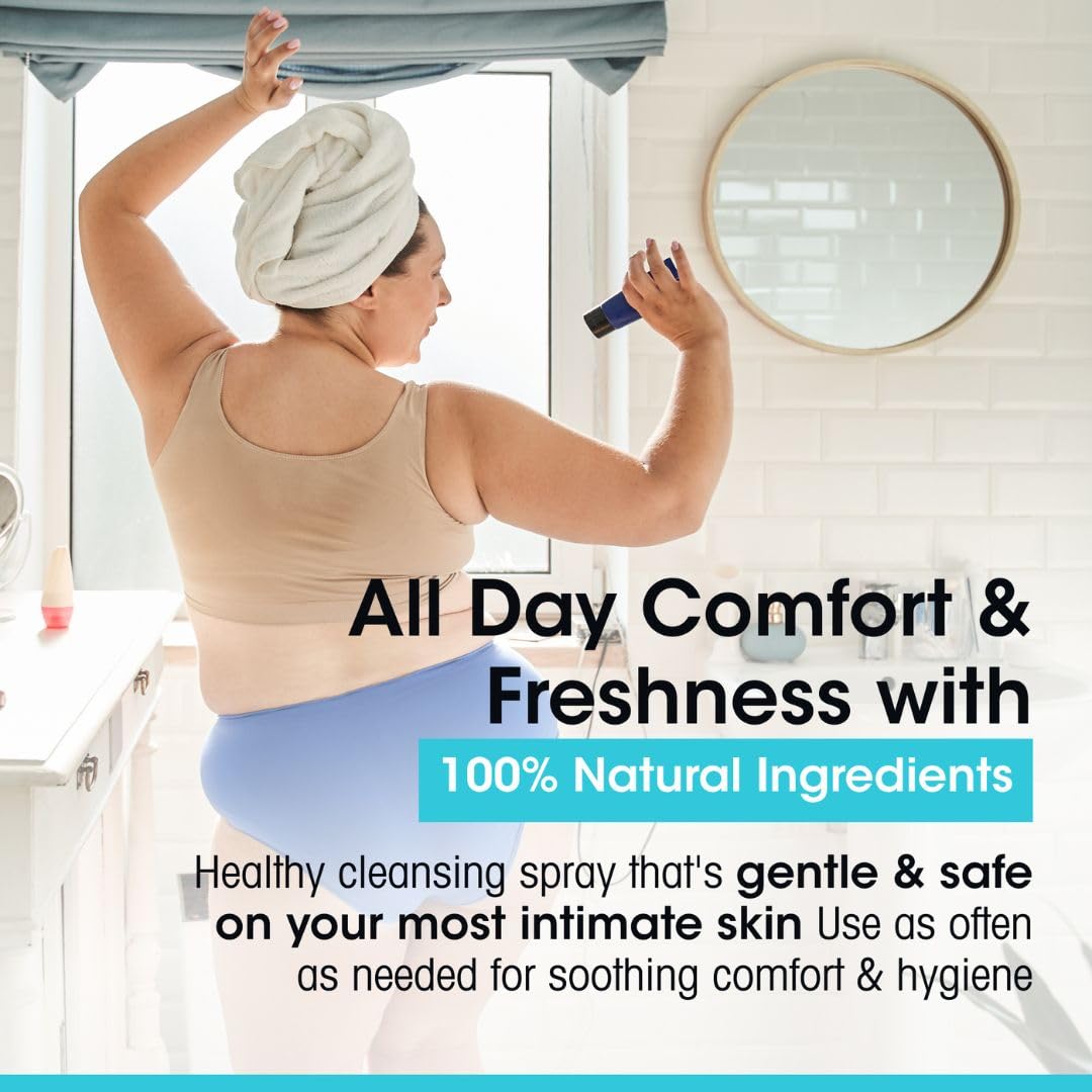 pH balanced personal cleansing spray with hypochlorous acid