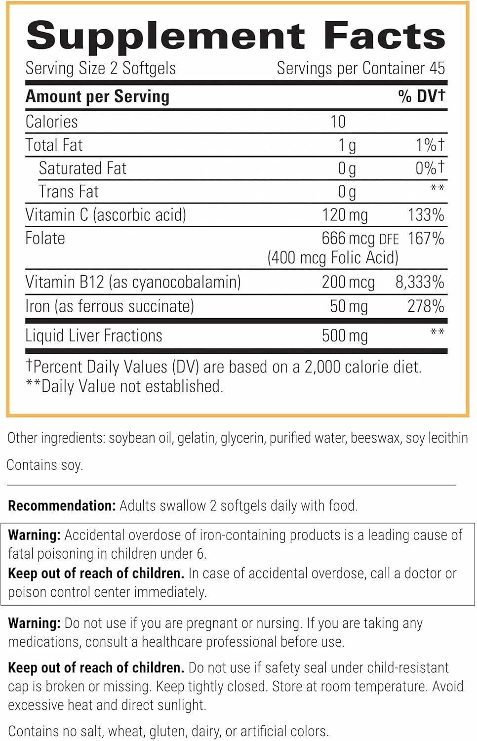 iron supplement softgels with vitamins bottle