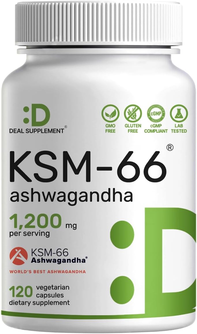 KSM-66 ashwagandha 1200mg capsules 120 count bottle