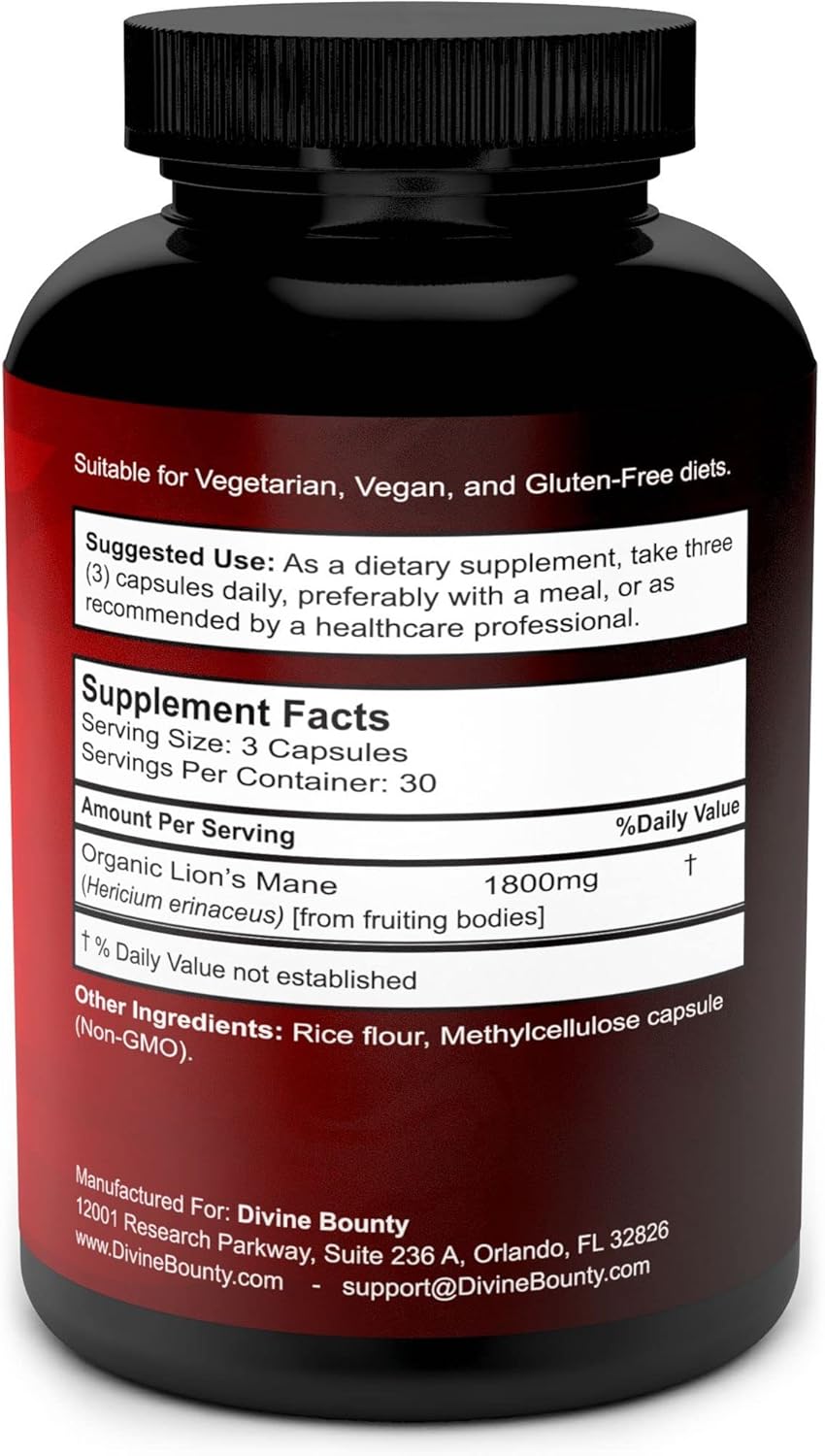 lion’s mane mushroom veggie capsules supplement product