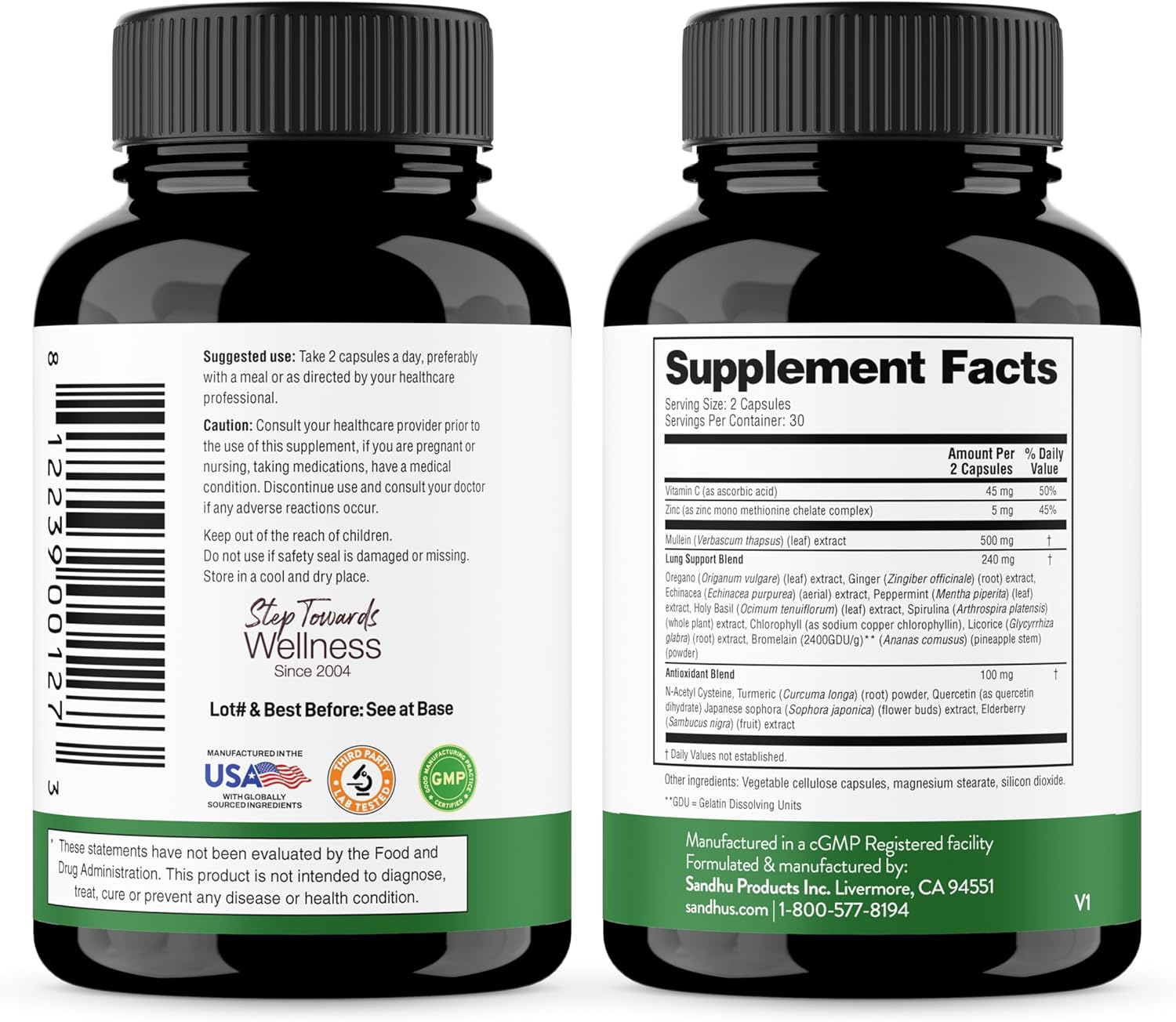 mullein leaf extract and quercetin supplement capsules