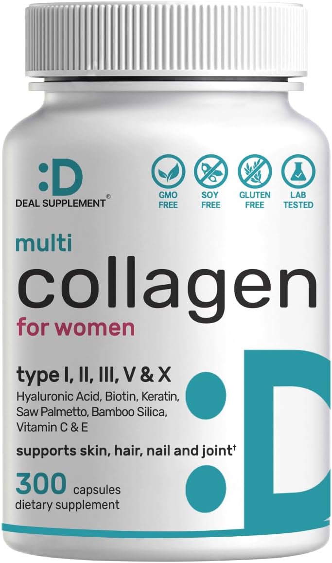 multi collagen peptides capsules 300 count with biotin bottle