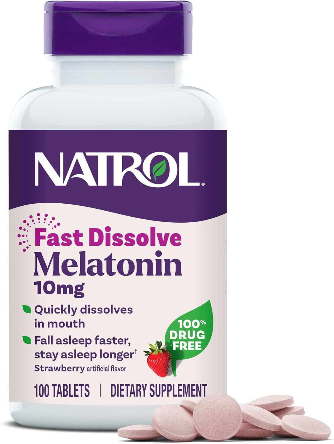 Natrol melatonin 10mg fast dissolve strawberry tablets bottle