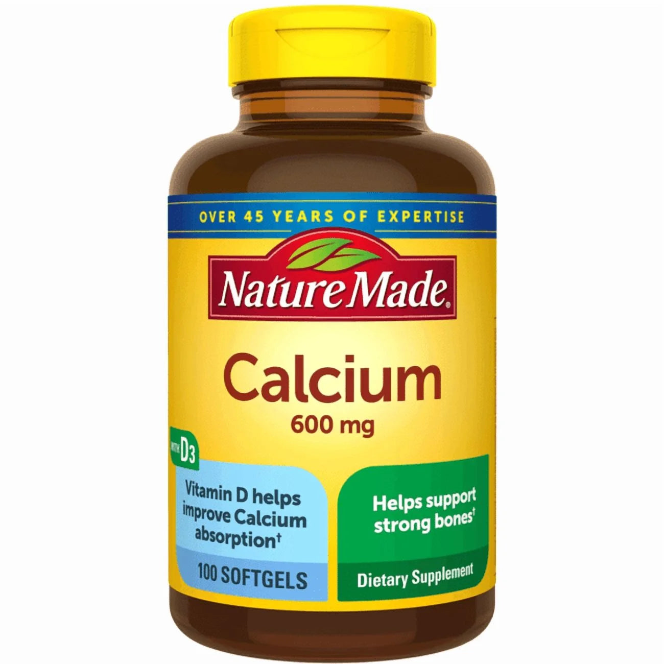 Nature Made Calcium 600 mg with Vitamin D3 bottle front view