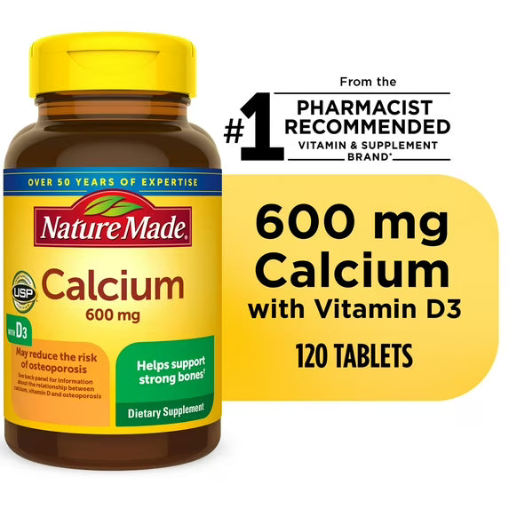 nature made calcium 600 mg vitamin d3 120 tablets bottle