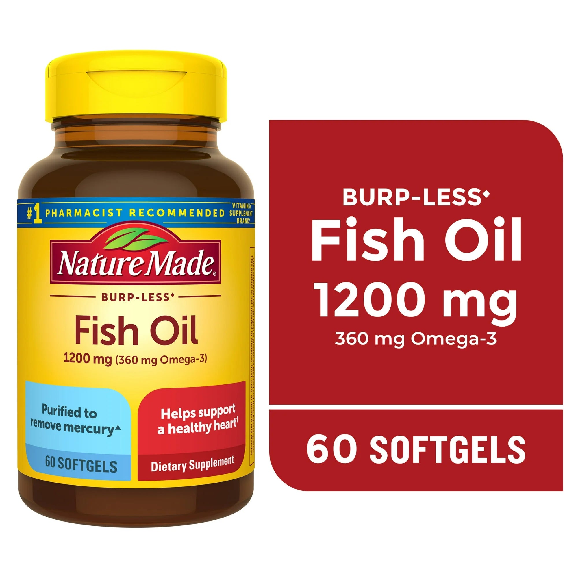 Nature Made Fish Oil 1200 mg Omega-3 60 Softgels Bottle Front

