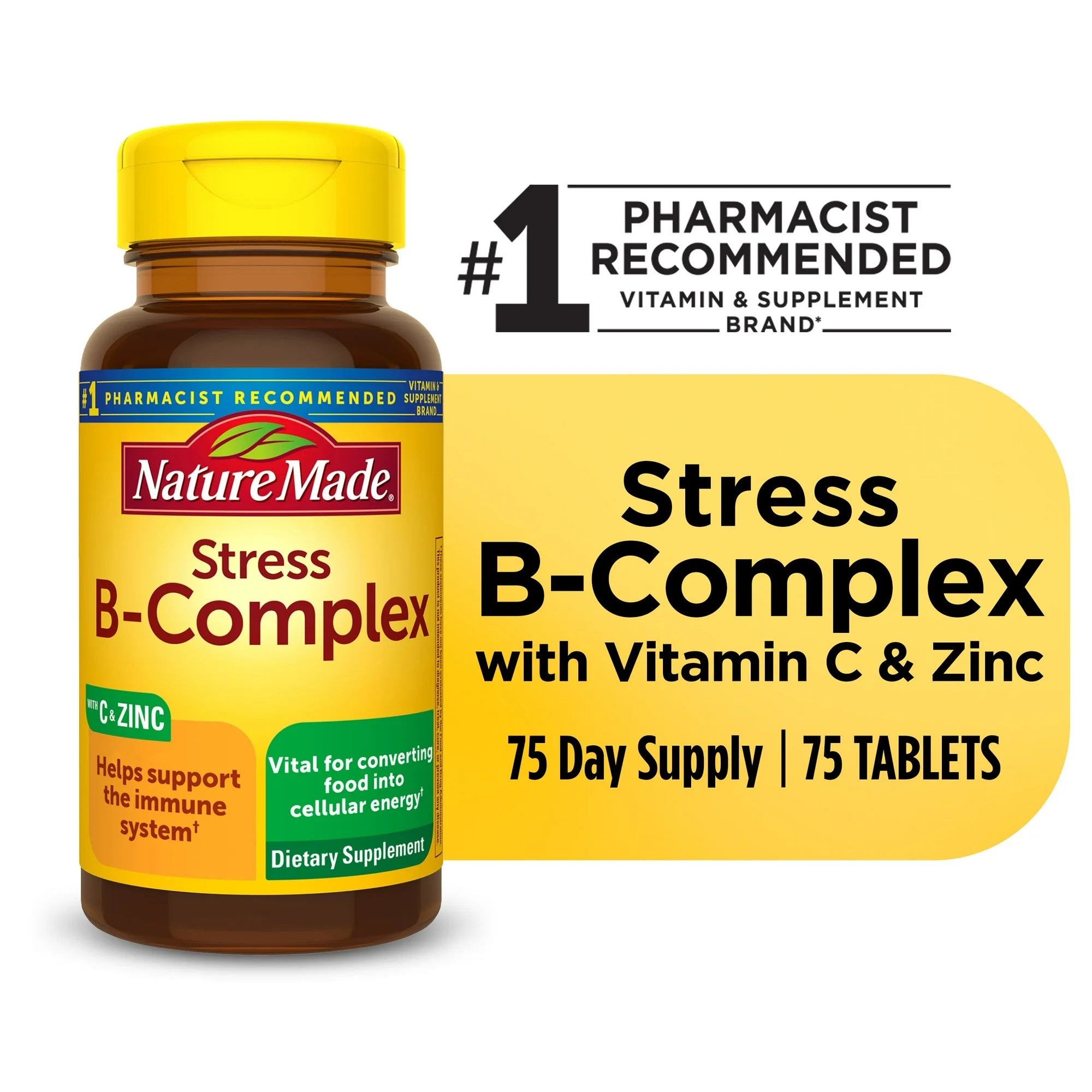 nature made stress b complex vitamin c zinc 75 tablets bottle