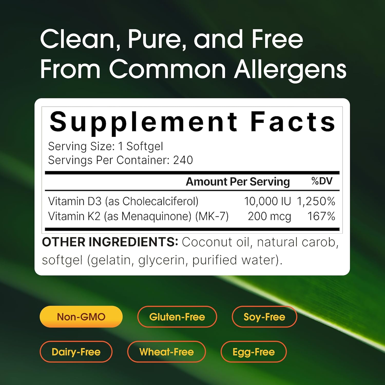 NatureBell D3 K2 coconut oil softgels bottle