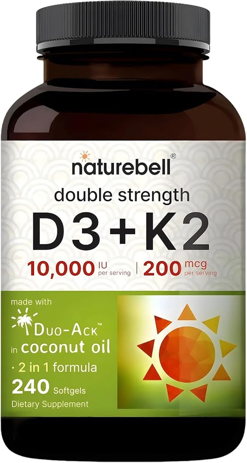 NatureBell vitamin D3 K2 softgels bottle 240 count