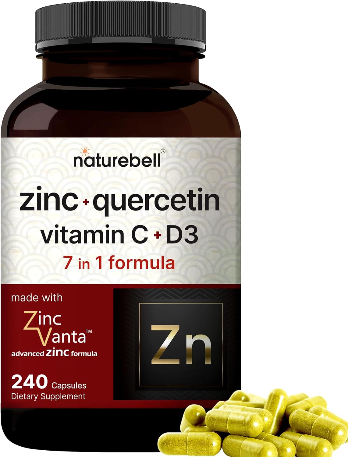 NatureBell zinc quercetin vitamin C D3 capsules bottle