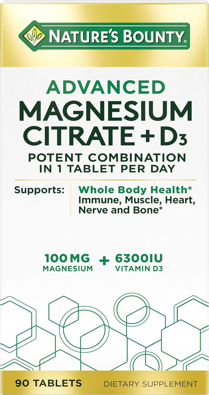 Nature’s Bounty vitamin D3 magnesium citrate 90 tablets bottle
